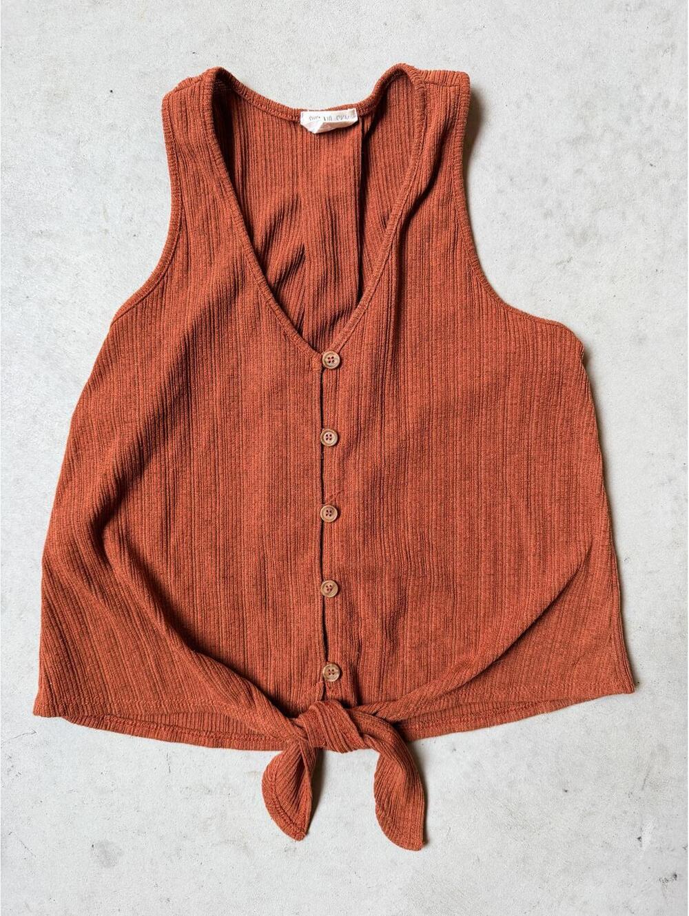 Sienna Sky Rust Orange Ribbed Tank Top with Front Tie
